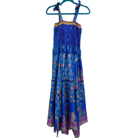 Belma Royal Blue Smocked Flowy Sleeveless Plus One Size Summer Dress - Picture 1 of 5